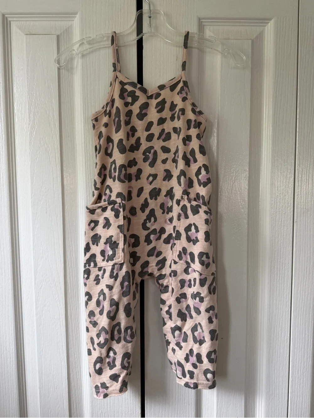 Girls Pink Leopard-Print Jumpsuit with Pockets